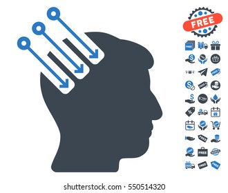 Neuro Interface icon with free bonus icon set. Vector illustration style is flat iconic symbols, smooth blue colors, white background.