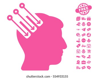 Neuro Interface icon with free bonus design elements. Vector illustration style is flat iconic symbols, pink color, white background.