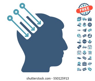 Neuro Interface pictograph with free bonus symbols. Vector illustration style is flat iconic symbols, cyan and blue colors, white background.