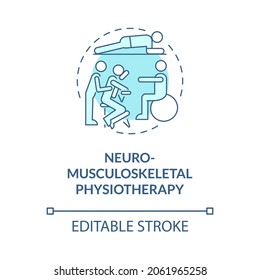 Neuro Musculoskeletal Physiotherapy Blue Concept Icon. Physical Rehabilitation. Therapist Treatment Abstract Idea Thin Line Illustration. Vector Isolated Outline Color Drawing. Editable Stroke