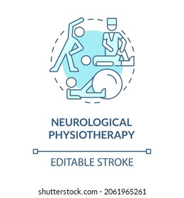 Neuro Musculoskeletal Physiotherapy Blue Concept Icon. Physical Rehabilitation. Therapist Treatment Abstract Idea Thin Line Illustration. Vector Isolated Outline Color Drawing. Editable Stroke