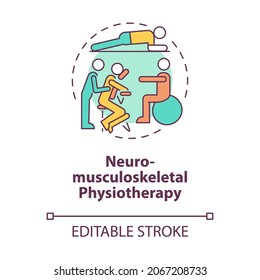 Neuro Musculoskeletal Physiotherapy Concept Icon. Physical Rehabilitation. Therapist Treatment Abstract Idea Thin Line Illustration. Vector Isolated Outline Color Drawing. Editable Stroke