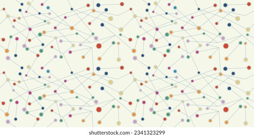 Los puntos neuro son multicolores, conectados con palos por conductores. Impresión vectorial transparente para textiles, almohadas, ropa, fondo, embalaje, carteles.