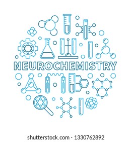 Neurochemistry vector concept round blue illustration in thin line style
