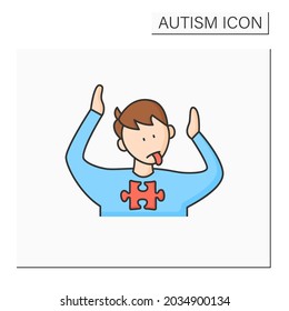 Neurodevelopmental Disorder Color Icon. Abnormal Body Posturing. Facial Expression. Restricted, Repetitive Behavior. Autism Spectrum Disorder Concept.Isolated Vector Illustration