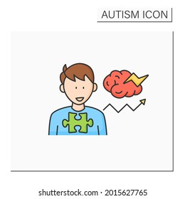 Neurodevelopmental disorder color icon. Behavioral disturbances. Restricted and repetitive behavior. Autism spectrum disorder concept.Isolated vector illustration