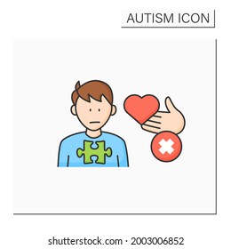 Neurodevelopmental disorder color icon.Empathy lack. Unsocial actions. Autism spectrum disorder concept.Isolated vector illustration