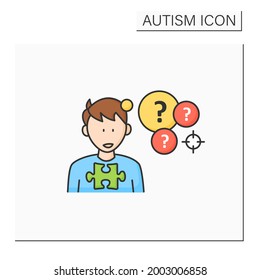 Neurodevelopmental Disorder Color Icon.Intense Focus On One Topic. Preoccupation With A Specific Topic Of Interest. Autism Spectrum Disorder Concept.Isolated Vector Illustration