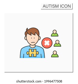 Neurodevelopmental disorder color icon.Social withdrawal.Social isolation.Avoiding people and activities would enjoy. Autism spectrum disorder concept.Isolated vector illustration