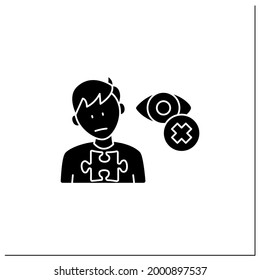 Neurodevelopmental disorder glyph icon. Eye contact avoidance. Poor contact. Autism spectrum disorder concept.Filled flat sign. Isolated silhouette vector illustration