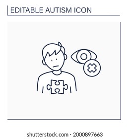 Neurodevelopmental disorder line icon. Eye contact avoidance. Poor contact. Autism spectrum disorder concept.Isolated vector illustration.Editable stroke