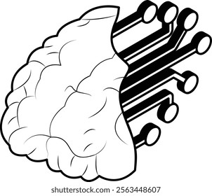 neurodevelopmental stage isometric vector Artificial general intelligence symbol Natural Language Processing sign Machine Deep Learning illustration Brain connected flexible polymer thread concept