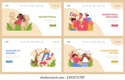 Neurodivergent relationships set. Capturing connection, sensory challenges, and flexibility. Embracing differences and building resilience. Adapting, learning to communicate and understand.