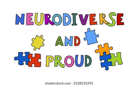 Neurodiverso y orgulloso. Mentes de todo tipo. La experiencia humana de la diversidad. Neurodiversidad, aceptación del autismo. Diferencias en las características de la personalidad. Estampado de paisaje. Ilustración vectorial colorida