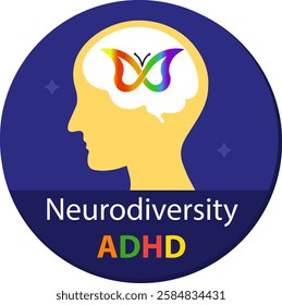 Neurodiversity ADHD symbol. Rainbow gradient butterfly in the shape of the infinity sign. Neurodiversity Symbol. Vector illustration.