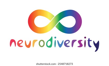 Vector del concepto de conciencia y aceptación de la neurodiversidad con símbolos del infinito del arco iris. Conciencia del autismo. Símbolo del arco iris infinito. colores del espectro del arco iris Iniciar sesión infinito.	