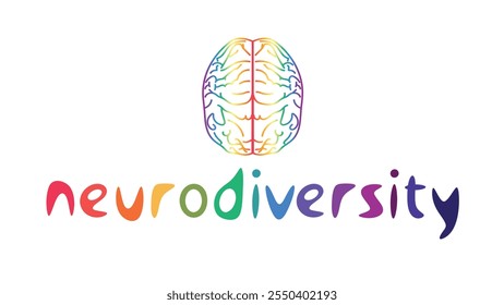 Vector del concepto de conciencia y aceptación de la neurodiversidad con los símbolos del infinito del arco iris y el cerebro del color del arco iris. Conciencia del autismo. Símbolo del arco iris infinito. colores del espectro del arco iris Iniciar sesión infinito.	