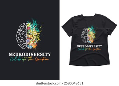 Neurodiversity, celebrate the spectrum, colorful brain, brain illustration, mental health awareness, diversity, inclusion, abstract art, splash of color, vibrant design, brain anatomy, neurological