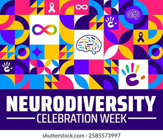 Neurodiversity Celebration Week geometric shape pattern background banner or poster design template. observed every year in March. Holiday concept. Use to any Template, card, poster, placard, template