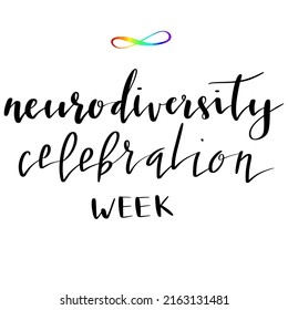 Neurodiversity celebration week hand lettering vector illustration in script