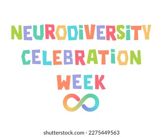 Neurodiversity celebration week poster with infinity sign vector illustration. Raise awareness about neurological differences. Mental health matters.