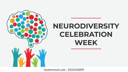 Semana de Celebración de la Neurodiversidad. Banner vectorial. Los puntos coloreados muestran diferencias en la estructura cerebral.