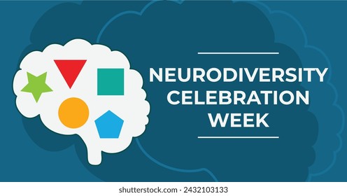 Neurodiversity Celebration Week. Vector banner. Colored geometric shapes to show brain structure differences.
