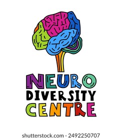 Neurodiversity educational centre logotype in a bold pop art style. Autism centre symbol. ADHD awareness, early ADS intervention concept. Editable vector illustration isolated on a white background. 