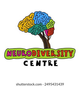 Neurodiversity educational centre logotype in a bold pop art style. Autism centre symbol. ADHD awareness, early ADS intervention concept. Editable vector illustration isolated on a white background. 