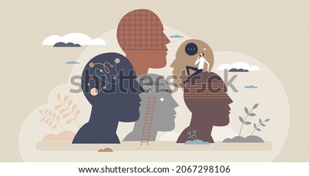 Neurodiversity as human mind variation and differences tiny person concept. Mental awareness and psychological issues about sociability, learning, attention, mood and disorders vector illustration. Stock fotó © 