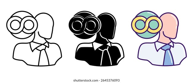 Neurodiversity icon represented by infinity symbol, head Line, Filled, Color style.