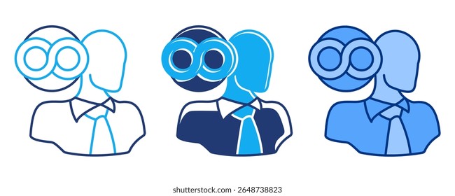 Neurodiversity icon represented by infinity symbol, head Blue, Dualline, Dualtone style.