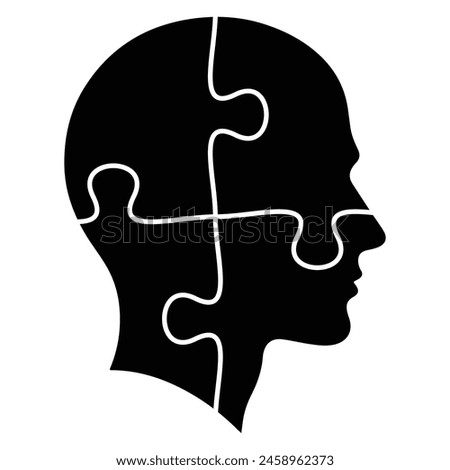Neurodiversity idea. Head puzzle vector icon. Four jigsaw pieces. Creativity, inspiration, logical thinking. Human brain potential.