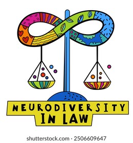 Neurodiversity in law. Infinity symbol composed of a vibrant spectrum of colors. Diversity of human minds and experiences. Hand-drawn editable vector illustration isolated on a white background