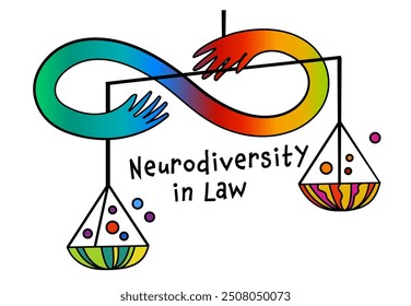 Neurodiversity in law. Infinity symbol composed of a vibrant spectrum of colors. Diversity of human minds and experiences. Hand-drawn editable vector illustration isolated on a white background