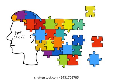 Neurodiversity, neuroinclusion concept, different thinking concept. Puzzles represent the diversity of human minds and experiences. Editable vector illustration isolated on a white background