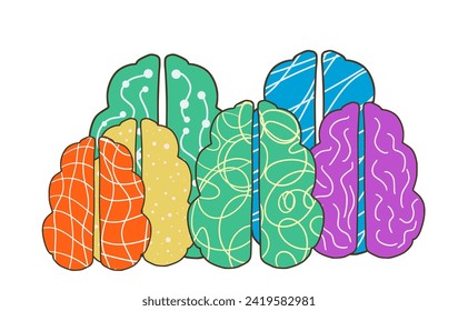 Neurodiversity symbol. Brainstorming, creative thinking sign. Colorful human minds metaphor. Vector modern flat illustration isolated on white background.