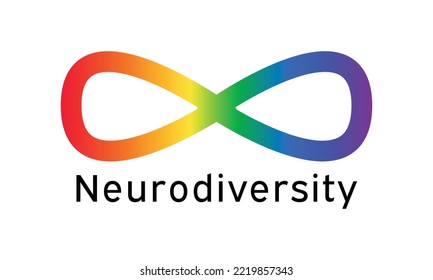 Neurodiversity symbol icon - vector rainbow gradient infinity sign. Text Neurodiversity - clip art for poster, banner, greeting card design