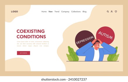 Neurodiversity web banner or landing page. Cognitive development spectrum. Mental health awareness. Sociability, learning ability, attention span, mood and mental disorders. Flat vector illustration