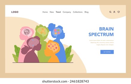 Neurodiversity web banner or landing page. Cognitive development spectrum. Mental health awareness. Sociability, learning ability, attention span, mood and mental disorders. Flat vector illustration