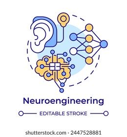 Neuroengineering multi color concept icon. Biomedical engineering. Neural system research. Round shape line illustration. Abstract idea. Graphic design. Easy to use in presentation