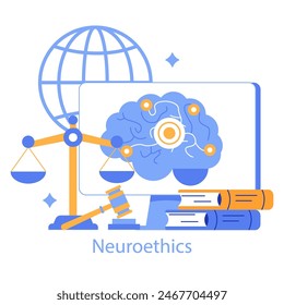 Concepto de neuroética Una Ilustración vectorial esclarecedora que refleja el equilibrio de los avances de la ciencia cerebral con las consideraciones éticas Ilustración vectorial