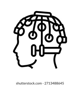 fone de ouvido neurofeedback no vetor de ícone de linha de cabeça. fone de ouvido neurofeedback no sinal de cabeça.