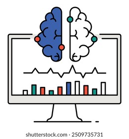 Diseño de iconos de Neurofeedback. Representa Entrenamiento Cerebral, Función Cognitiva, Salud Mental, Enfoque. Icono de Vector con trazos y Colores editables.