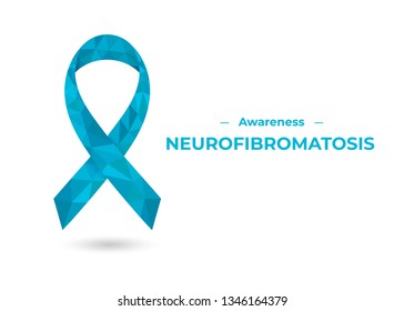 Neurofibromatosis blue awareness ribbon. Polygonal vector illustration for web and printing isolated on white.