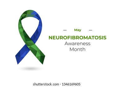 Neurofibromatosis green and blue awareness ribbon. Polygonal vector illustration for web and printing isolated on white.