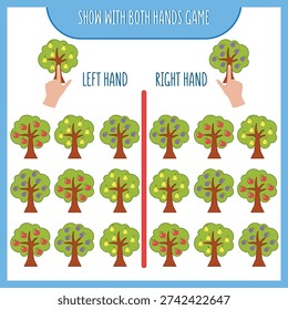 A neurogame for elementary school-aged children. Show a picture with both hands. A game to develop children's attention. Printable sheet.