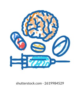 neuroinformatics neuroscience neurology doodle icon sketch vector. neuroinformatics neuroscience neurology sign. isolated symbol illustration