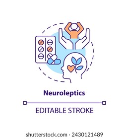 Neuroleptics medication multi color concept icon. Antipsychotic medicine. Round shape line illustration. Abstract idea. Graphic design. Easy to use in infographic, presentation, brochure, booklet