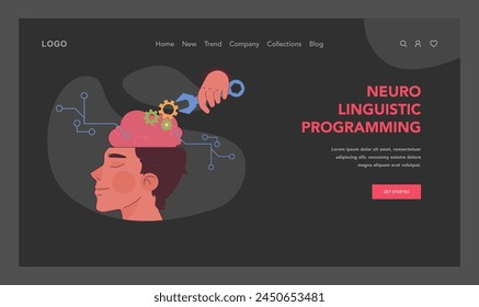 Neuro-linguistic programming exploration. Mind intricate workings, cerebral mechanics, cognitive process. Thought modulation and mental agility. Understanding brain language. Flat vector illustration
